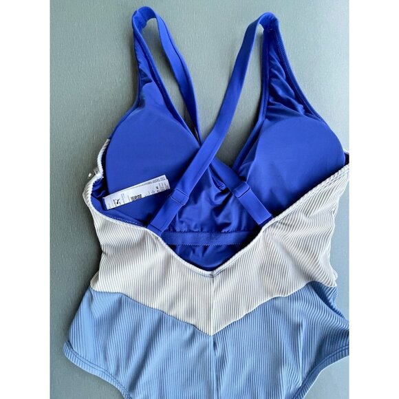 Puma One Piece Mixed Media Swimsuit Womens Blue Casual Athletic XL - Picture 6 of 10